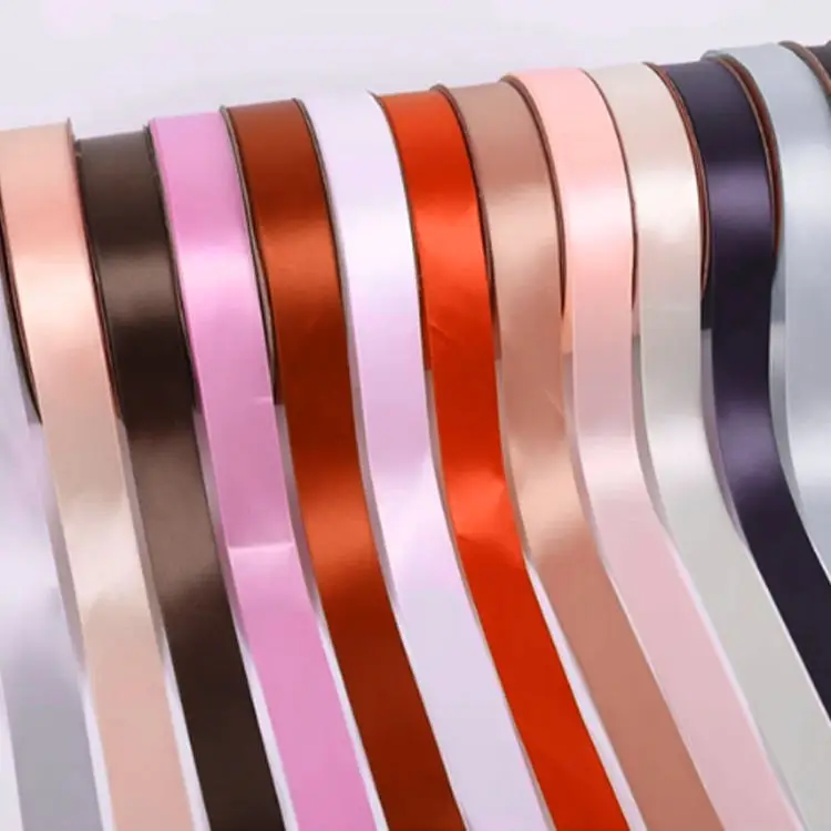 Customized Printed Logo Polyester Ribbon Solid Color Polyester Satin Roll Ribbons For Gift Wrap
