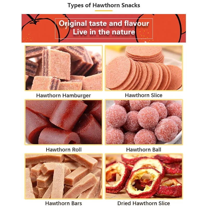 Chinese Hawthorn Berry Fruit Candy Sweet and Sour Taste Hawthorn Hamburger Bar Bicolourable Roll Slice Stick Hawthorn snack food
