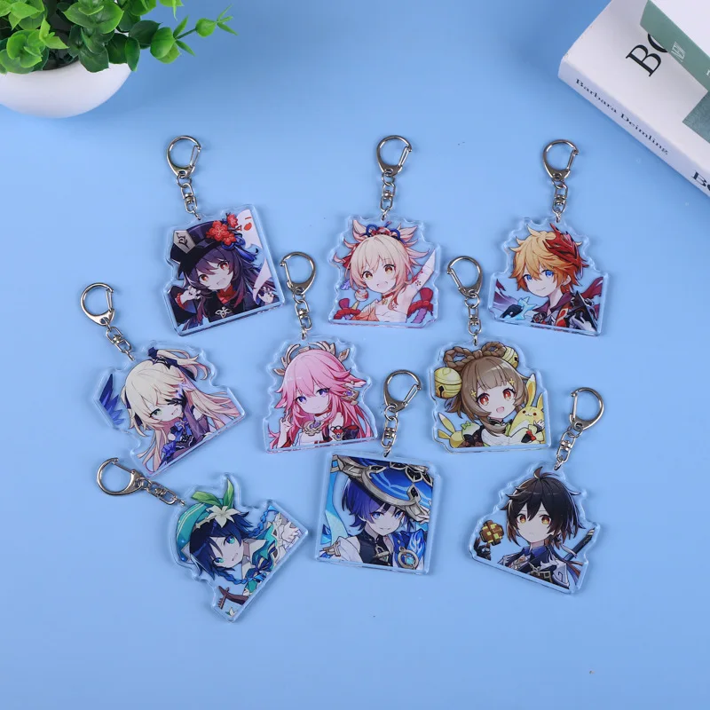 No MOQ high quality Wholesale kawaii printed cute anime cartoon plastic custom acrylic charms keychains