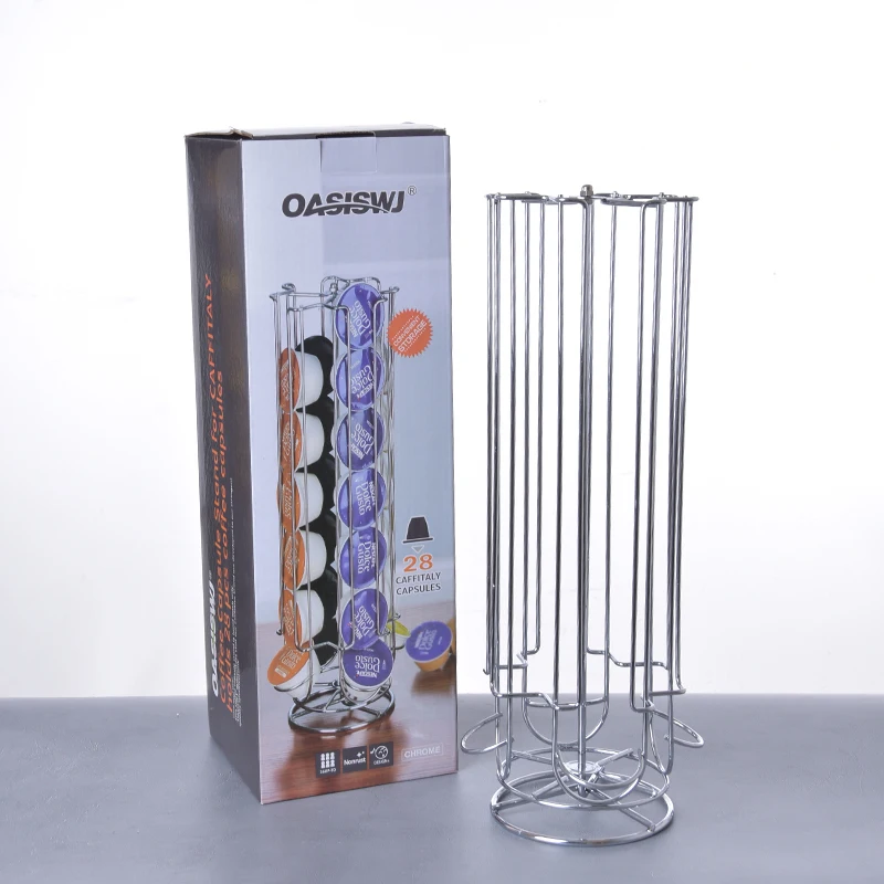 YZ1373C Rotating Iron Wire Coffee Capsule Stand  For 28 Pack Dolce Gusto