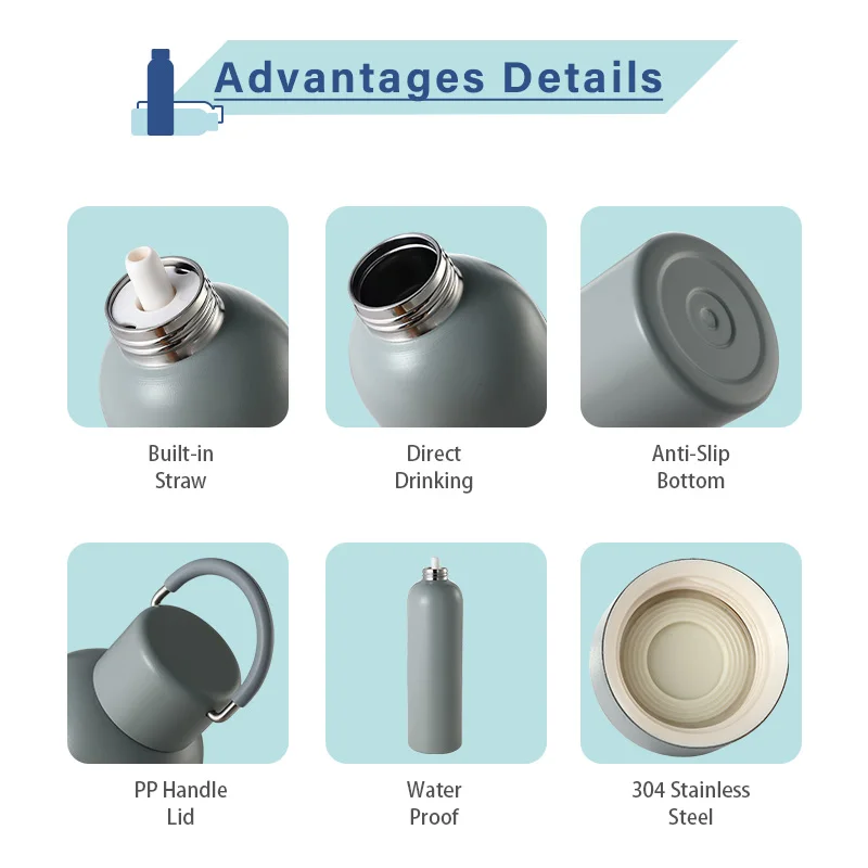 Everich New ODM Small Mouth Sip 304 Stainless Steel BPA-FREE Color Customization Can Custom logo Straw Insulated Water Bottle