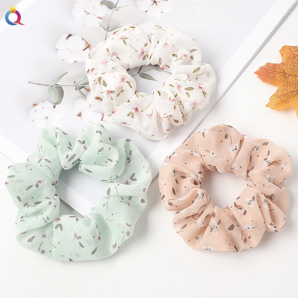 QIYUE Custom 2020 New Hot Sale Cheap Designer Floral Leopard Soft Chiffon Hair Scrunchy ChouChou