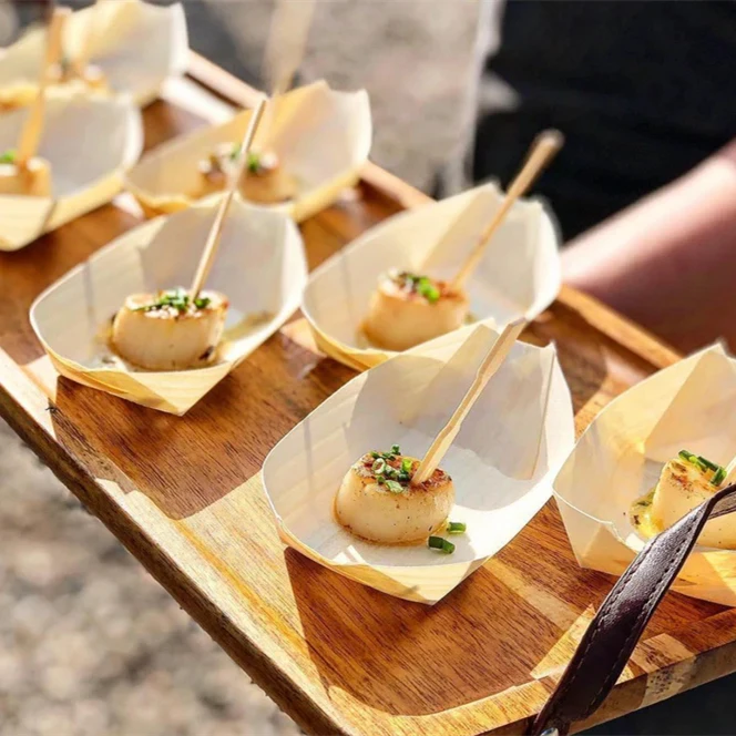 Shende Custom Biodegradable Disposable Wood sushi Serving Boat For Party