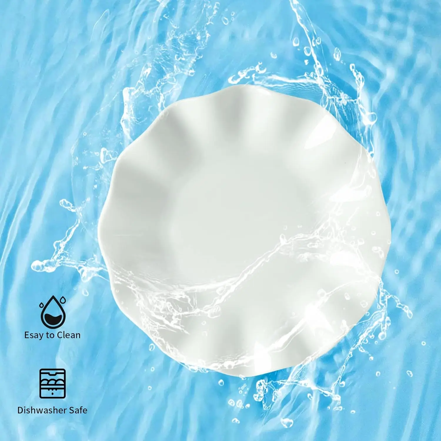 Wide edge easy to clean Dishwasher Safe Wavy Dinnerware Sets White  Dessert Appetizer 14in dinner Plates