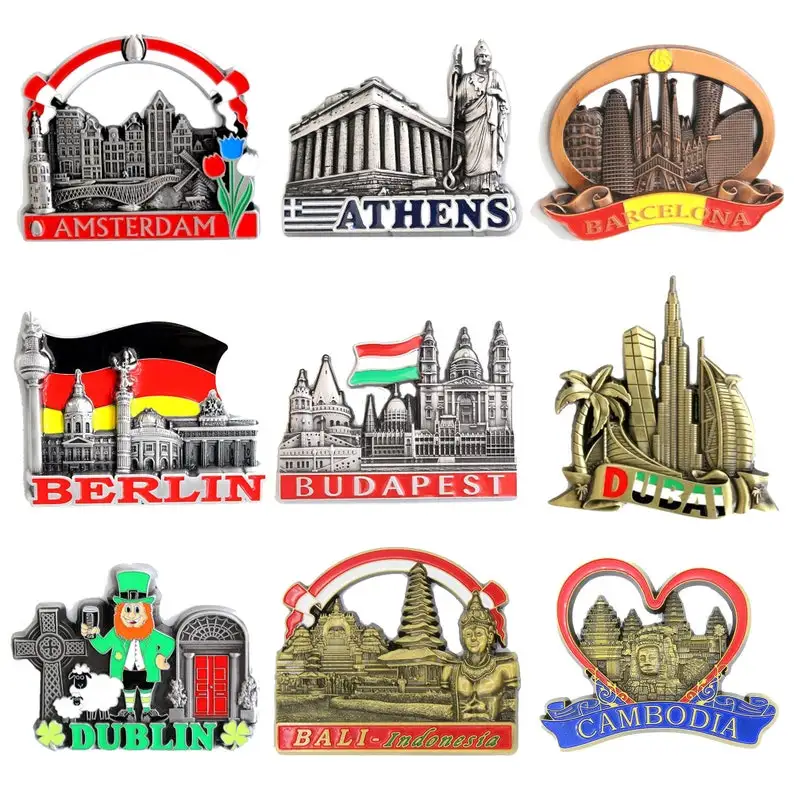 Custom Polyresin Paris Tin Metal 3D Printing Different Countries Refrigerator Magnet Souvenir Portugal Lisbon Fridge Magnet