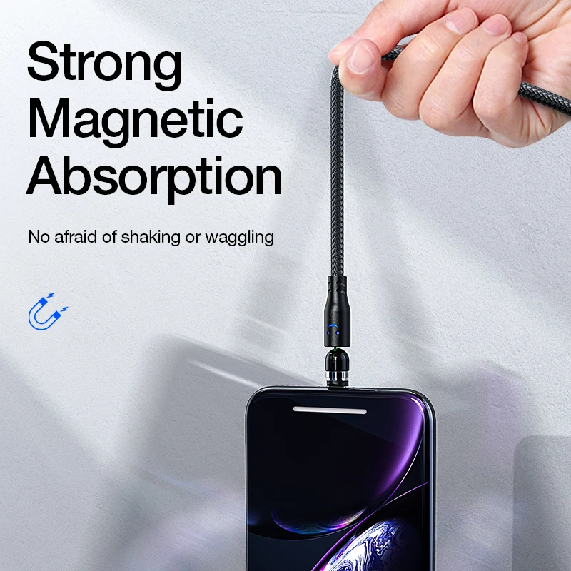 Новое поступление 3 в 1 светодиодный Магнитный зарядный USB-кабель вращающийся на 540 градусов Магнитный кабель