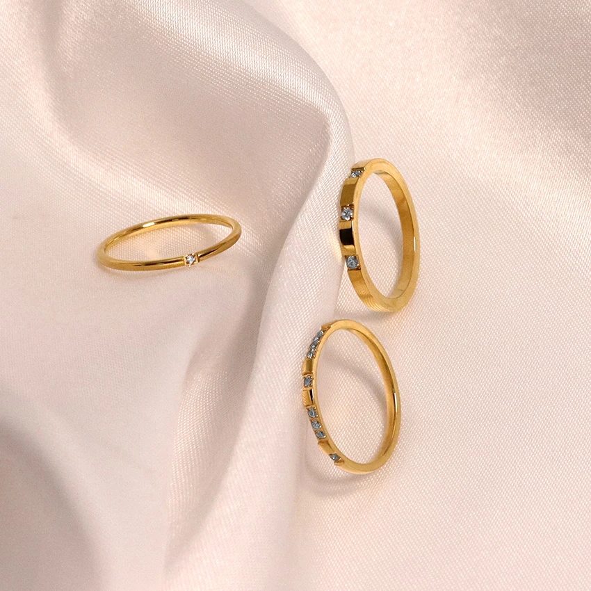 Minos Stainless Steel Zircon Rings Minimalist Jewelry 18K Gold Plated Multiple CZ Zircon Stone Diamond Rings for Women