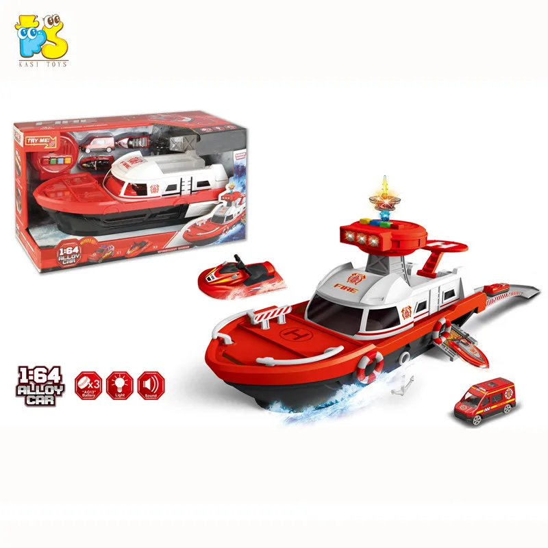 Kids Cartoon Light Music Toy Role Play Police Electric Boat 1:64 Alloy Slide Ship