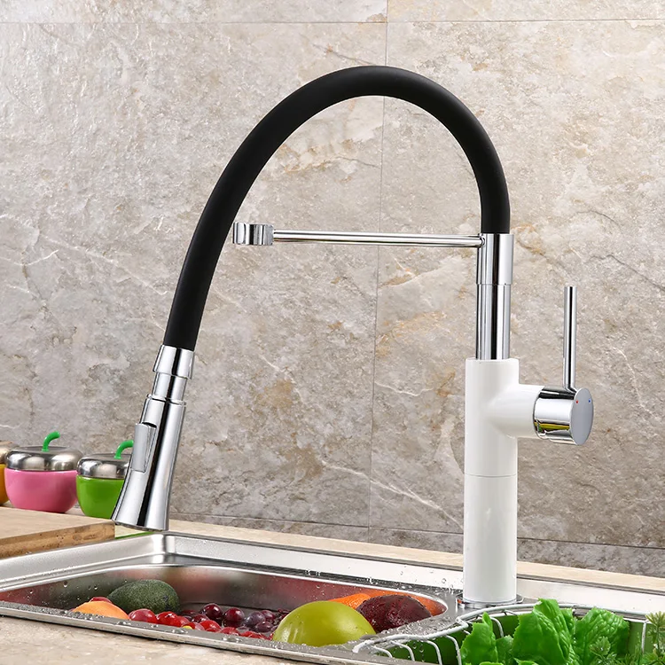 Hot Sale Pull down Kitchen Sink Faucet Brass Body Silicon Desk Mounted Spray Taps Single Handle Pull Out Spray Kitchen Faucet