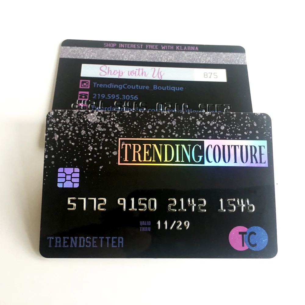High quality Embossed plastic business card Magnetic strip holographic foil stamp credit card printing matte black card for vip