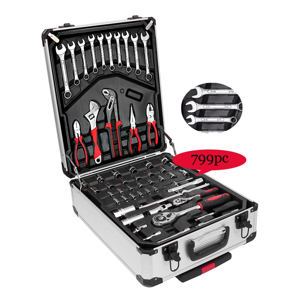 
799pcs/D2 Hi-Q aluminum case tool cabinet automotiive tool trolley sets in variety hardware tool sets suitcase luxury 