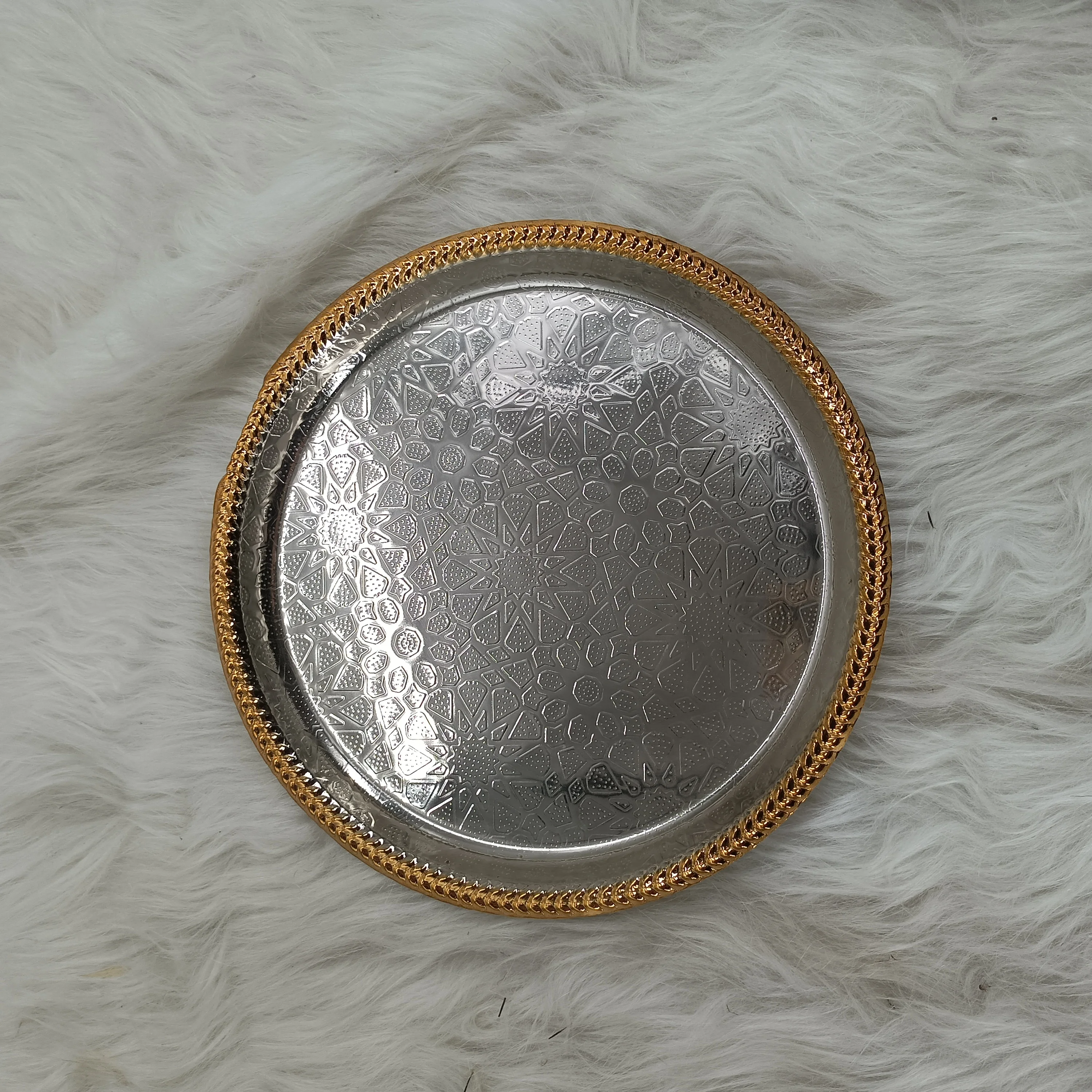Restaurant Wedding Gold Plated Plate Dinner Set Stainless Steel Metal Serving Food Tray Round Oval Rectangle Dish Tray