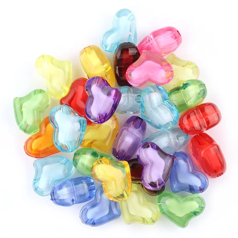 100 Pcs Colorful Acrylic Heart Shape Charming Beads Clear Star Crystal Beads for Jewelry Making and Bracelets
