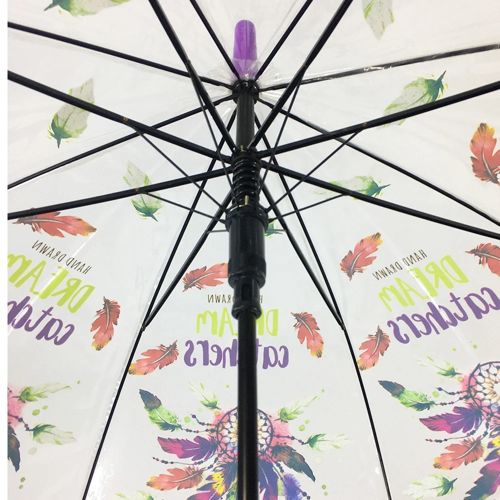 OVIDA Eco-friendly POE Clear Fabric Transparent Umbrella Purple Promotion Umbrella