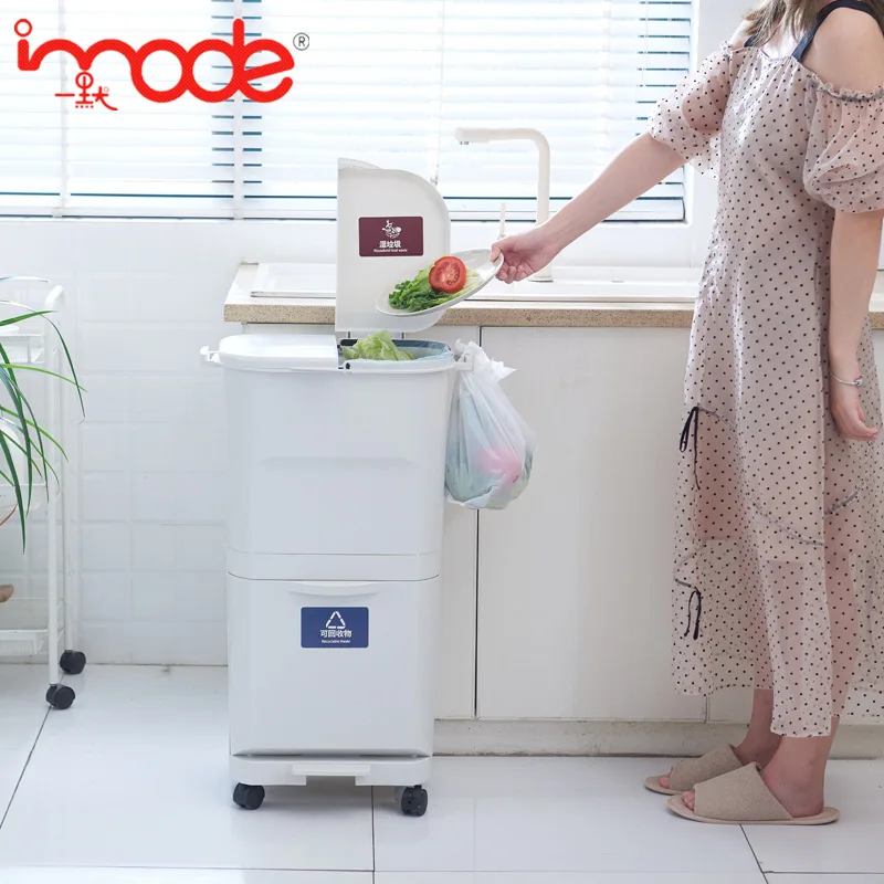 Japanese Household Garbage Can With Lid Double-Layer Classification Trash Can Dry And Wet Separation Kitchen Storage Bucket