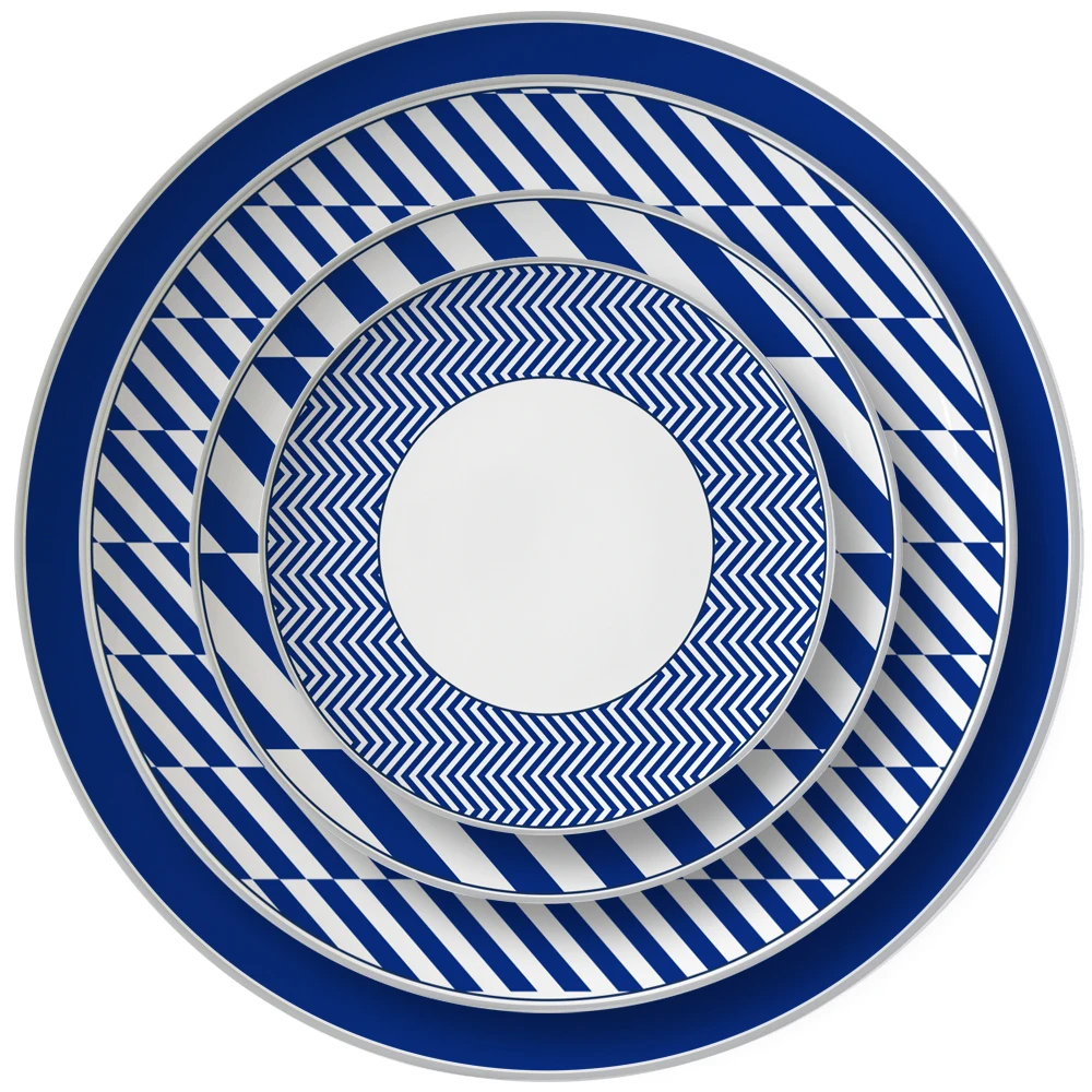 Blue and white stripes bone china plate wholesale porcelain dinnerware plate
