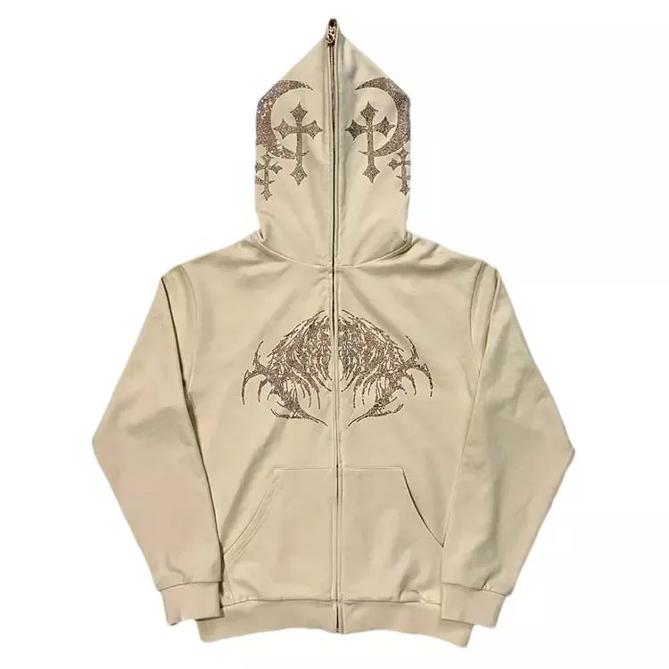 New Arrivals Wholesale Hot Sale Custom Logo Vintage Acid Wash Oversized Full Zip Up Hoodie