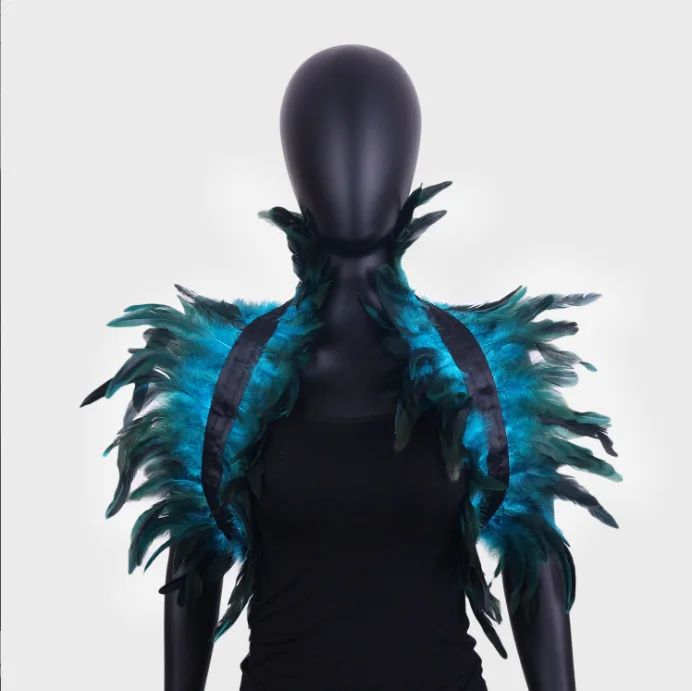 Fashion Gothic Feather Cape Halloween Party Prom Cape Performance Feather Accessories Cape