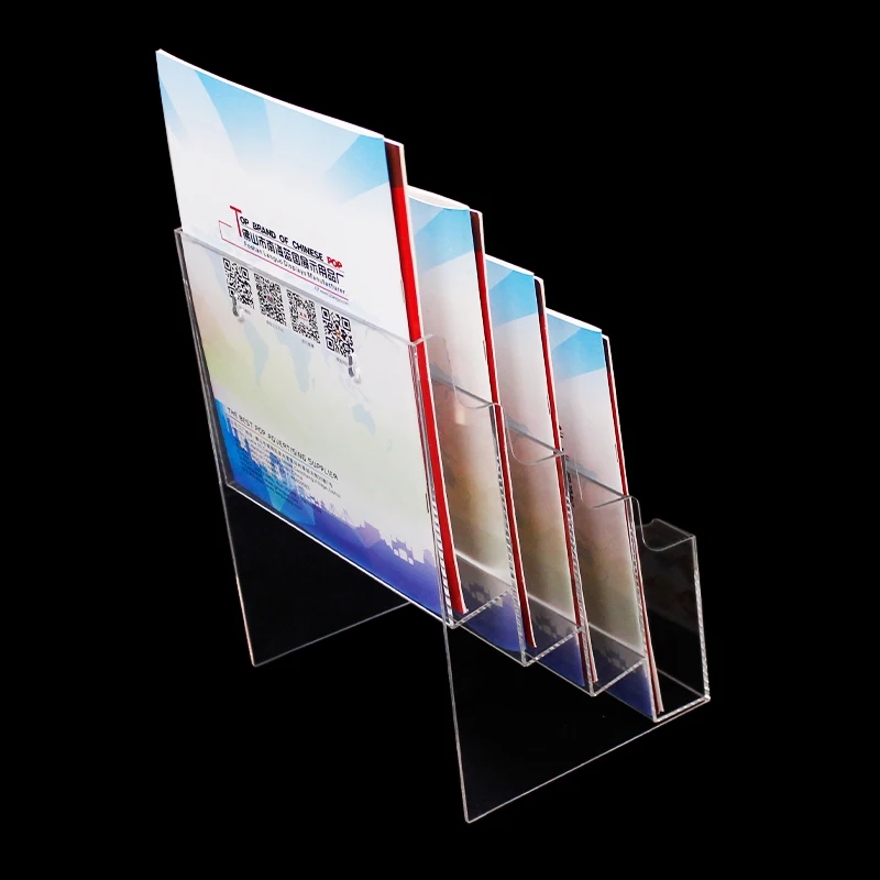 8.5*11 inches Acrylic 4-Tier Tabletop Brochure Magazines Display Holder Custom Logo