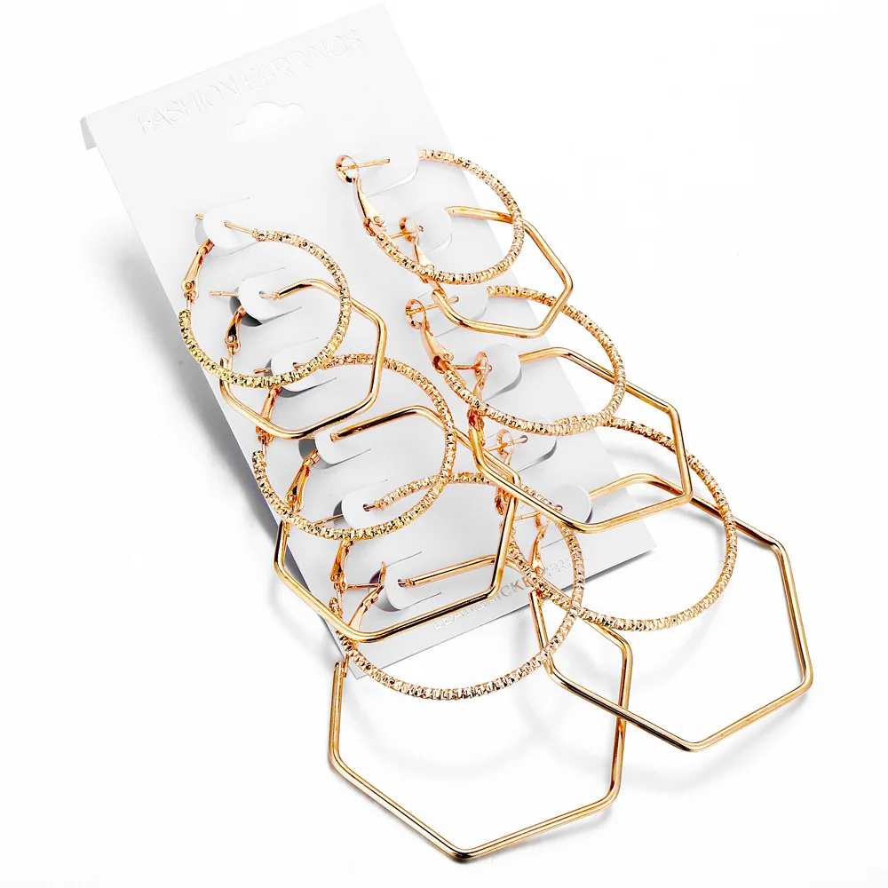 ESTZ1751 Women 6 Pairs Minimalist Gold Filled Jewelry Wholesale Fashion Hoop Earrings Set