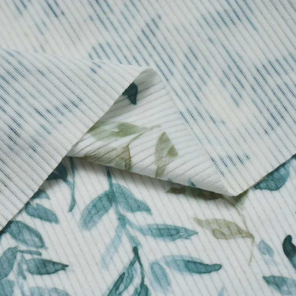 Rib velvet fabric 95 polyester 5 spandex soft custom digital printed stretch fabric for kids