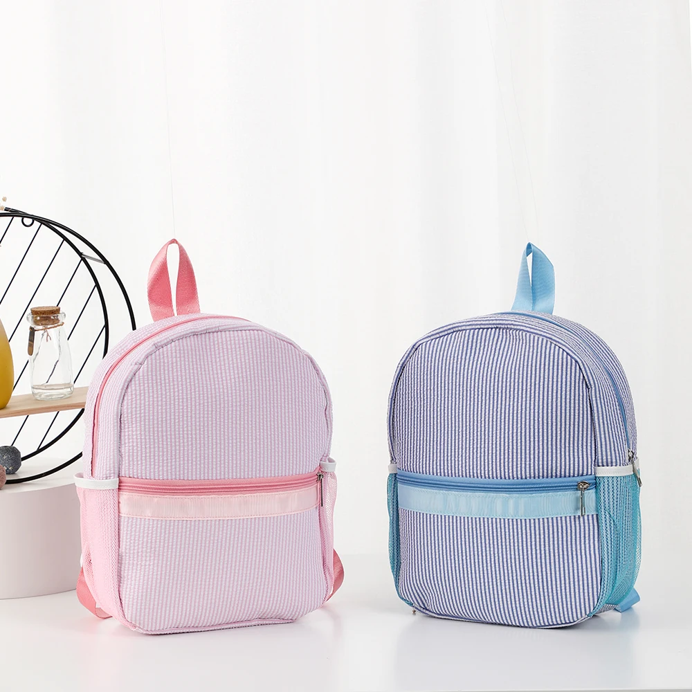 Custom Logo Children Personalized Bags Monogram Seersucker Toddle School Backpack Bag for Kids