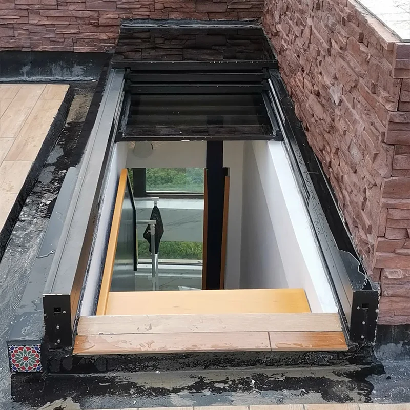 Manufactory Offer Oem Design Smart Flat Roof Staircase Exit Sliding Skylight Roof Retractable Moving Glass Systems Skylight