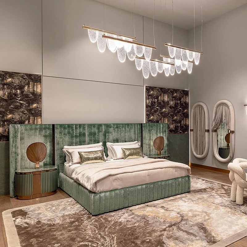 Custom Made Italian Design Modern Luxury Bedroom Furniture Set Upholstered Home Bedroom Bed With Headboard