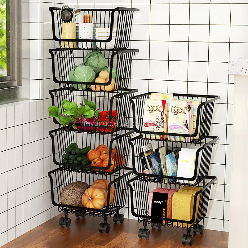 Multilayer Tiers Black Wire Mesh  Kitchen Vegetable Storage Fruit Basket