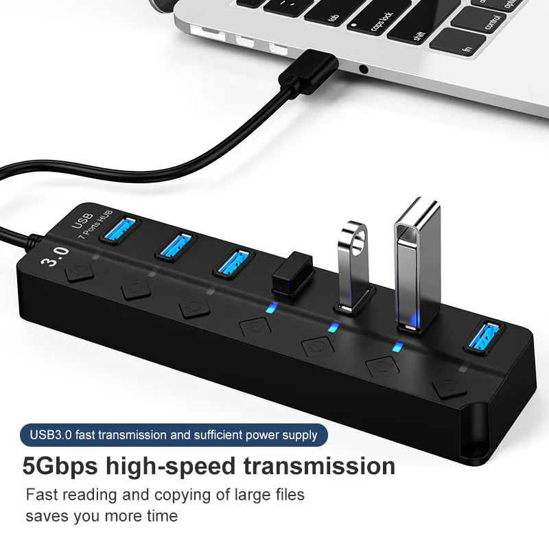 Hot Selling 7 Ports USB3.0/2.0 High Speed 5Gbps Micro USB Hub Splitter Adapter for Sale