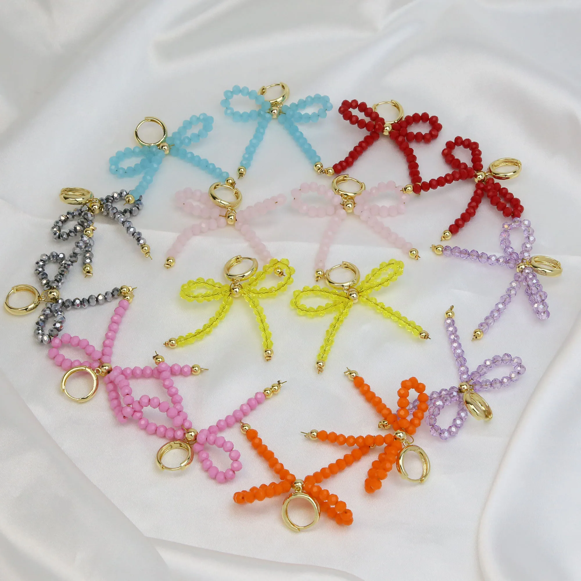 2024 Summer Trendy colors beads Twisted bow-knots jewelry crystal Bow tie earrings for girls