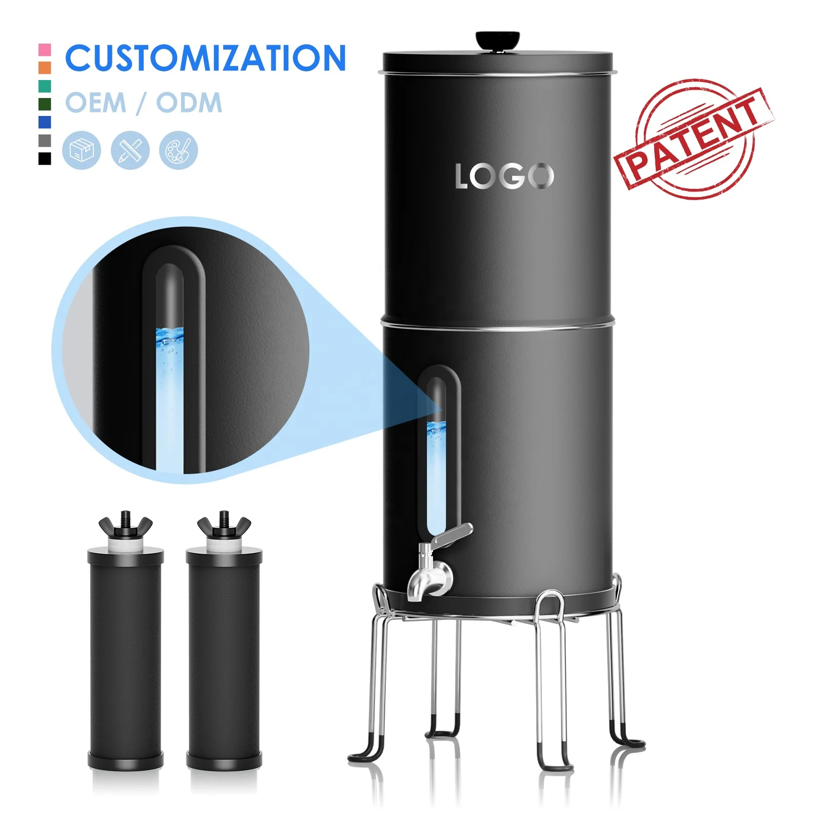 Global Patent Design Stainless Steel Gravity Water Filter Countertop Water Filter for Home Water Dispenser 2.25 Gallons