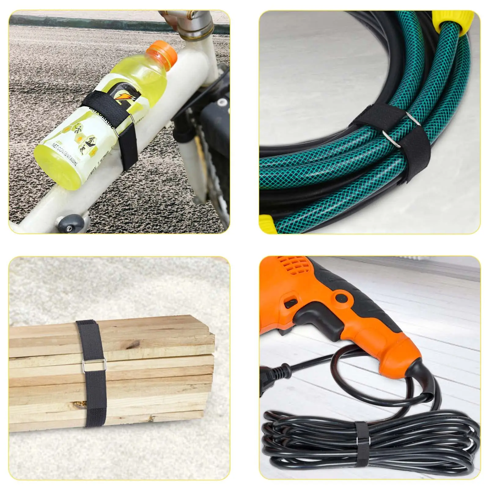 Hot Selling Black 2 in 1 Hook and Loop Straps Reusable Adjustable Fastening Nylon Securing Cord Ties for Organizer Storage