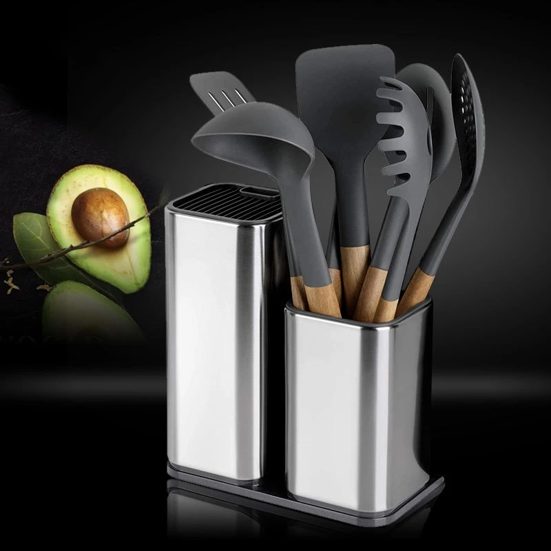 Stainless Steel Kitchen Worktop Organizer, Universal Knife Block and Utensil Holder