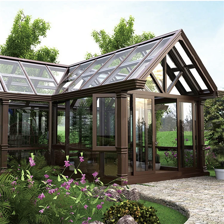 Manufacturer Price Cozy Modern Lean-to Conservatory Glass Greenhouse for Winter Garden Space Sunroom for Sunbathe Planting China