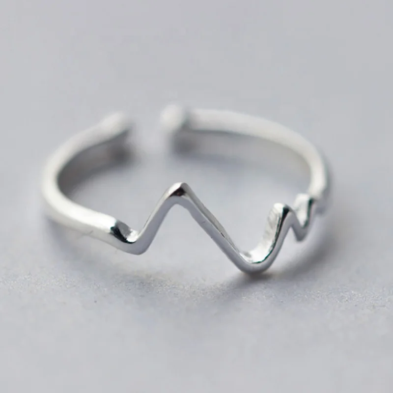 Korea New Electrocardiogram Design 925 Sterling Silver Simple Fashion Adjustable Wave Shape Rings Jewelry For Women