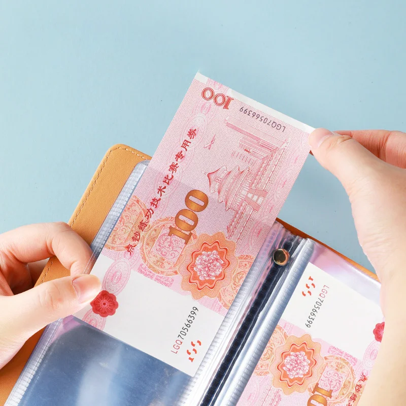 50 Pieces A6 PU Leather Money Saving Book Storage Clip Notebook Bank Loose-leaf Binding Deposit Notebook With PP Pocket