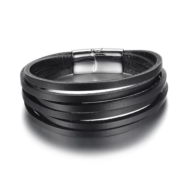 
Marlary Stainless Steel Flat Magnetic Clasp Custom Leather Bracelet For Women Girls 