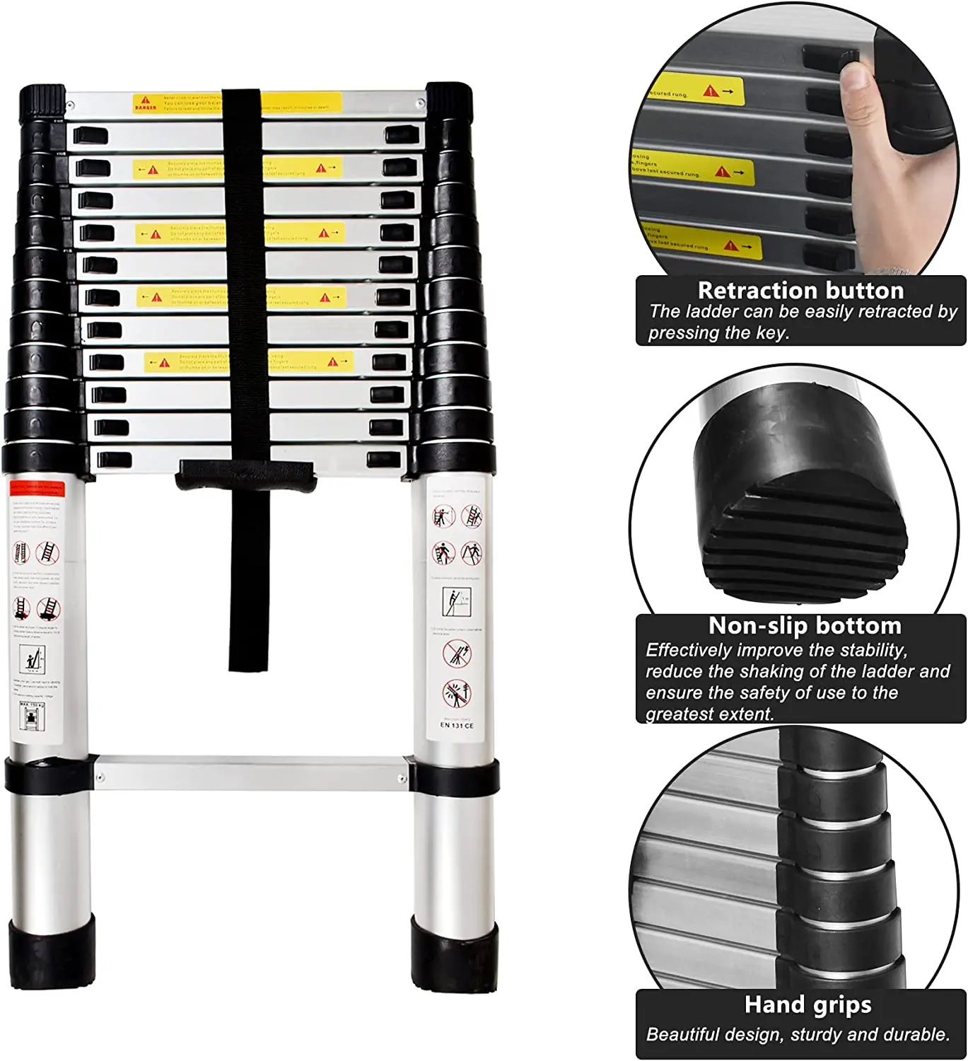 3.8m Retractable Folding Step Telescopic Aluminium Ladder