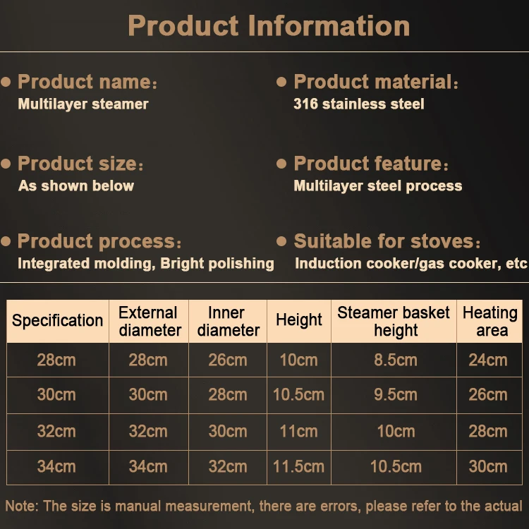 28/30/32/34cm Kitchenware Stackable Steamer Basket 316 Stainless Steel Cooking Pot Food Steamer Cooker Pot