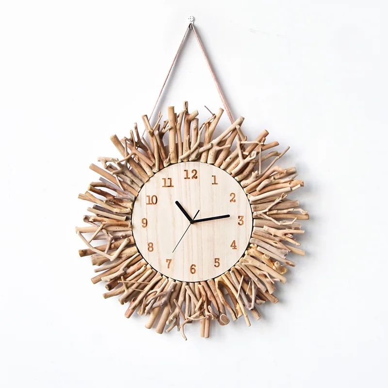 
Shengqu vintage big wood crafts driftwood modern home decoration battery rustic wooden wall clock for living room 