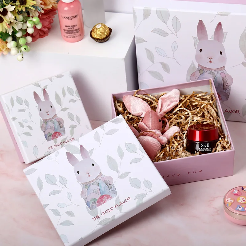 Fresh cartoon rabbit gift box and paper bag creative lovely gift packaging box can be customized S M L