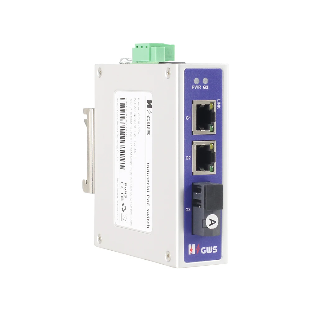 HZGWS manufacturer 24V Industrial Ethernet Fiber Switch 3*10/100/1000M RJ45 ports 1*SFP slot Fanless