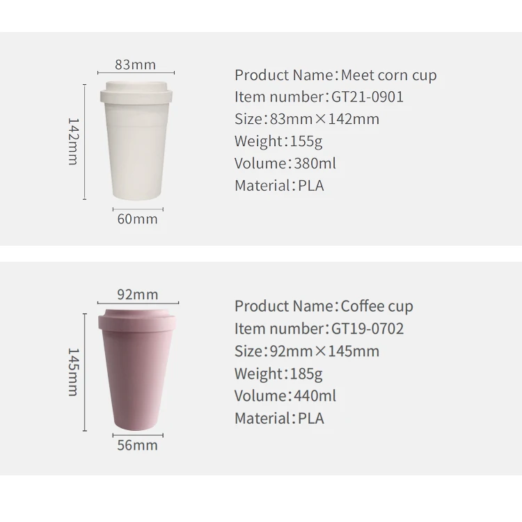 Custom Logo color  Food Grade PLA mugs Eco-friendly Non-toxic cup Degradable compostable disposable coffee cup