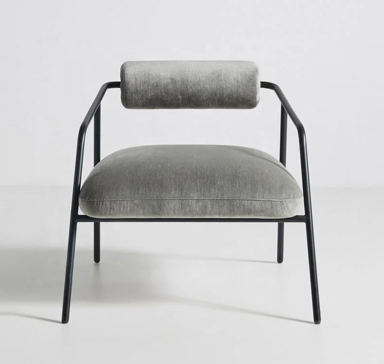 Modern Simple Design Chair Metal Frame Velvet Fabric Accent Armchair Hotel Hall Lobby Customized Lounge Chair