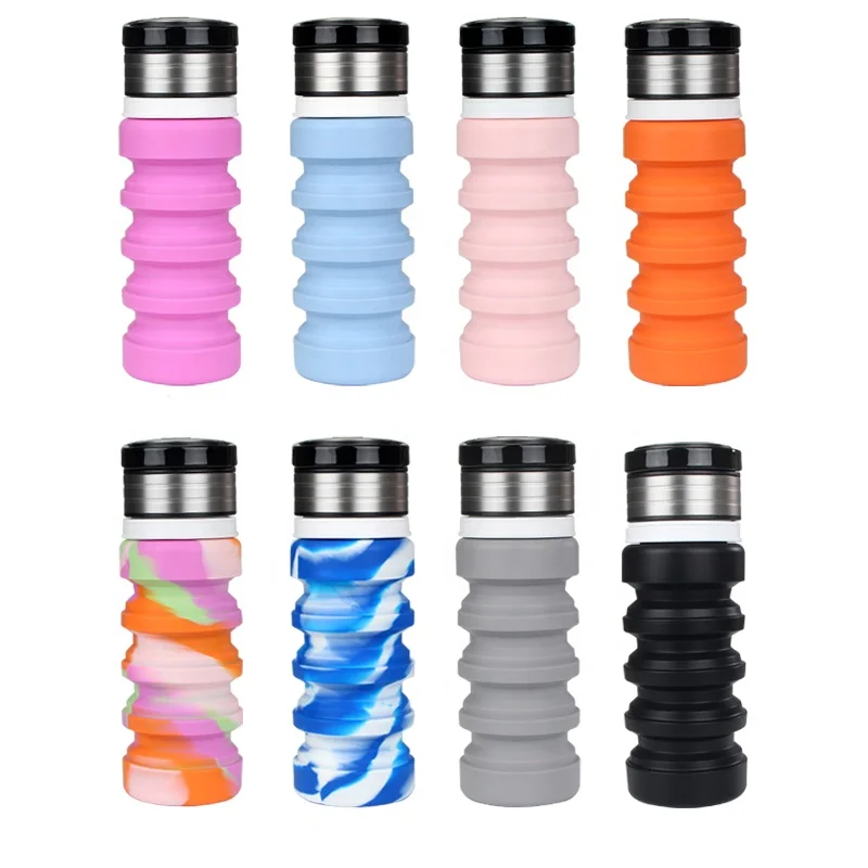 400ml 13oz  bpa free silicone foldable smart water bottle for sport