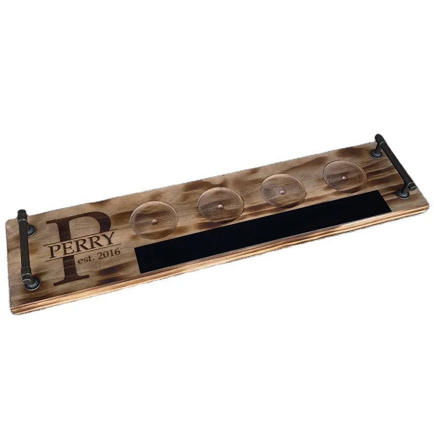 Wood Beer Flight Customized Wooden Whiskey Flight Beer Tasting Tray With Handle
