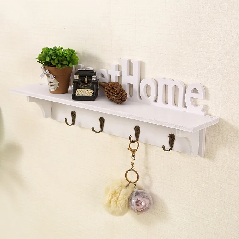 Pastoral Style English Letter Wall Hanging Flower Shelf Coat and Hat Rack with Elegant Wall Decoration Partition