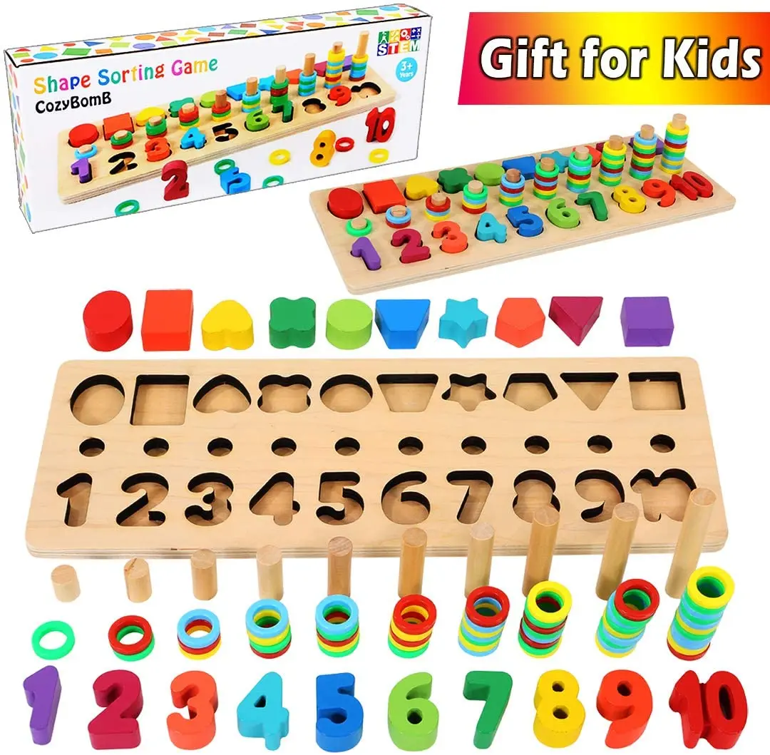 
New Arrivals 2021 Wooden Number Puzzle Montessori Preschool Education Sorting Maths Counting Game Wood Toys 