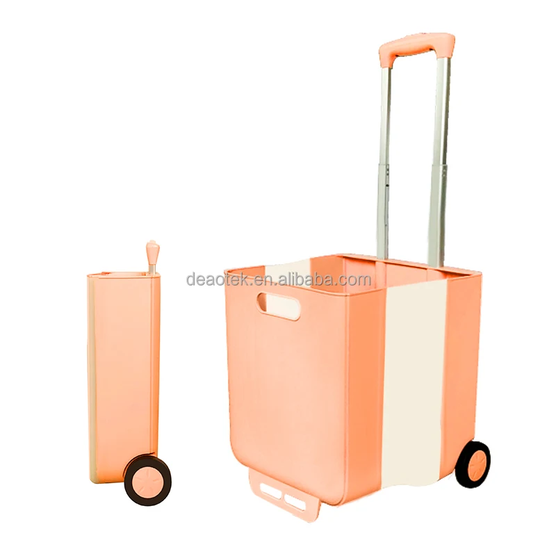 foldable rolling basket supermarket silicone plastic folding cart shopping baskets plastic shopping trolley with wheels